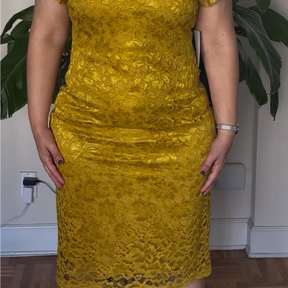 Enfocus Studio Yellow Bodycon Midi Dress Scoop Neck Sleeveless